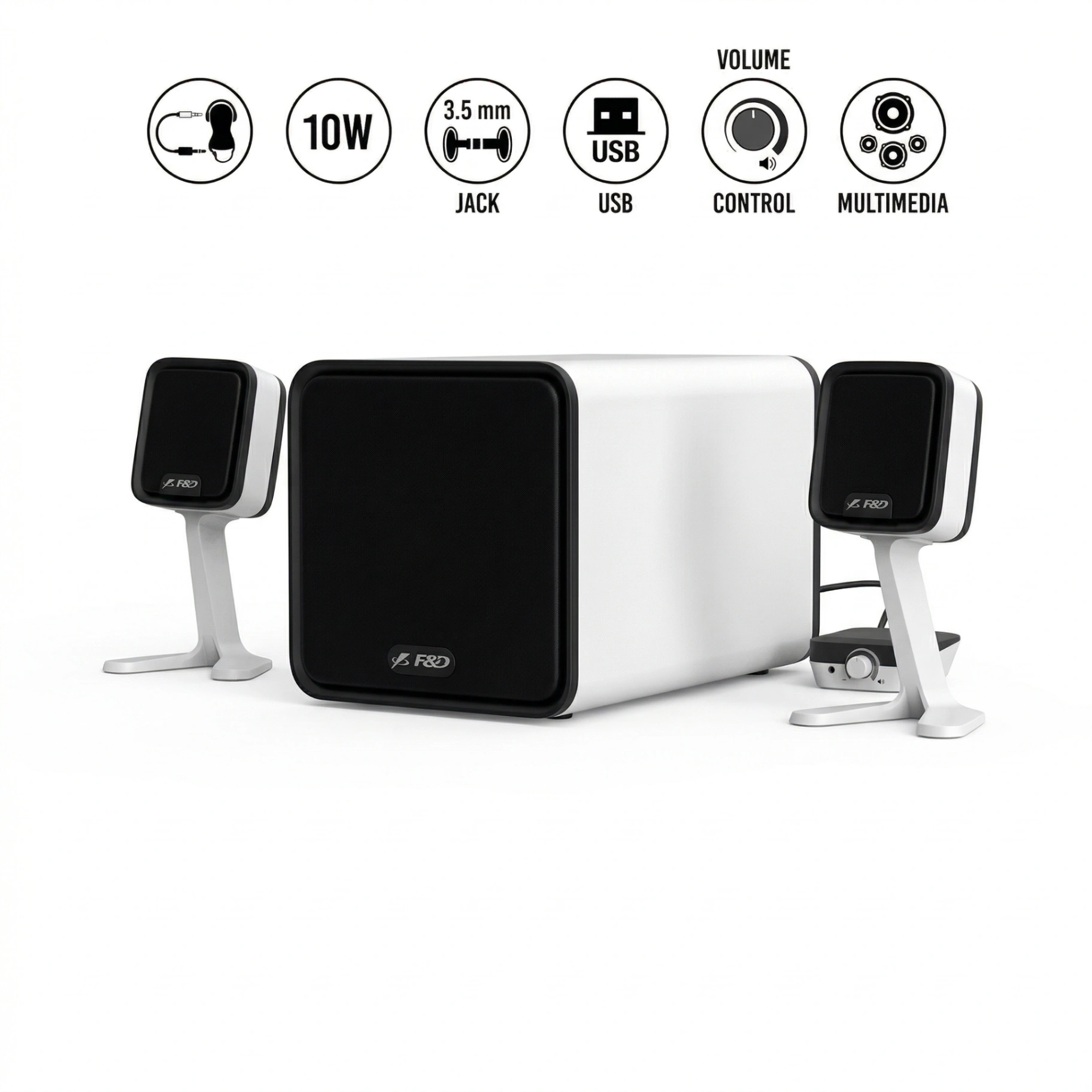 SUBWOOFER SONIDO AUDIO 2.1 HIBRIDO BLANCO JJ5287