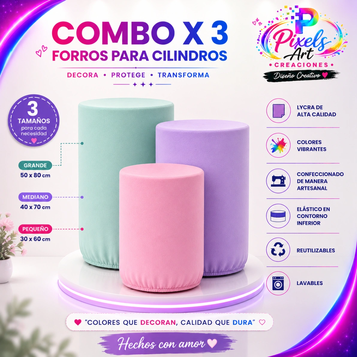 Combo x3 Forros para Cilindros Colores Lisos