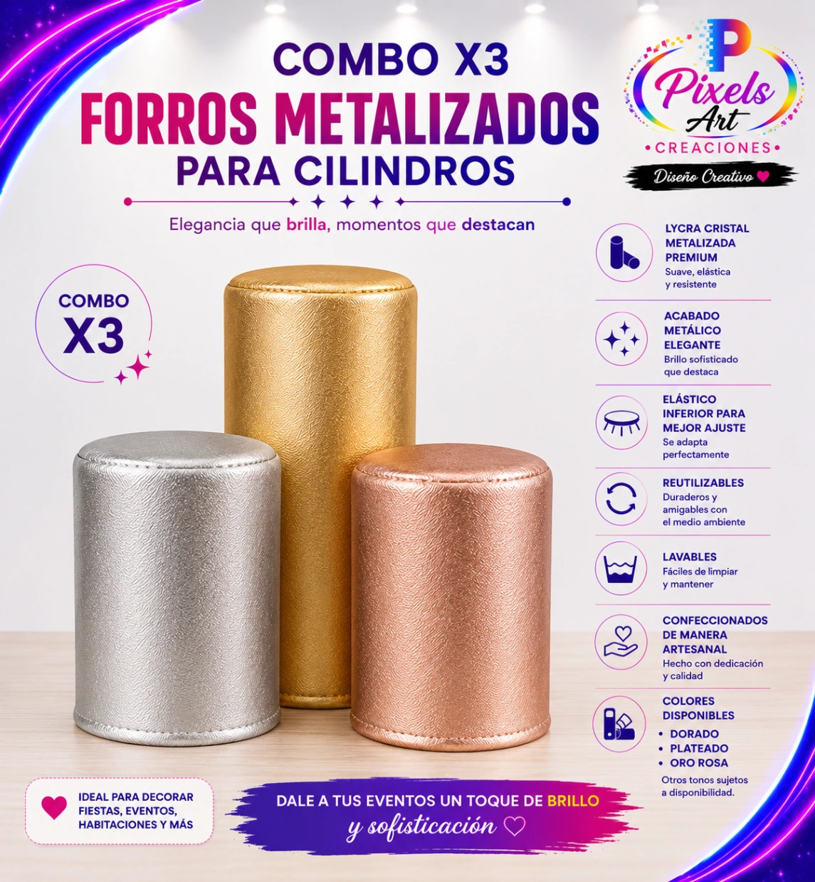 Combo x3 Forros para Cilindros Colores Metalizados