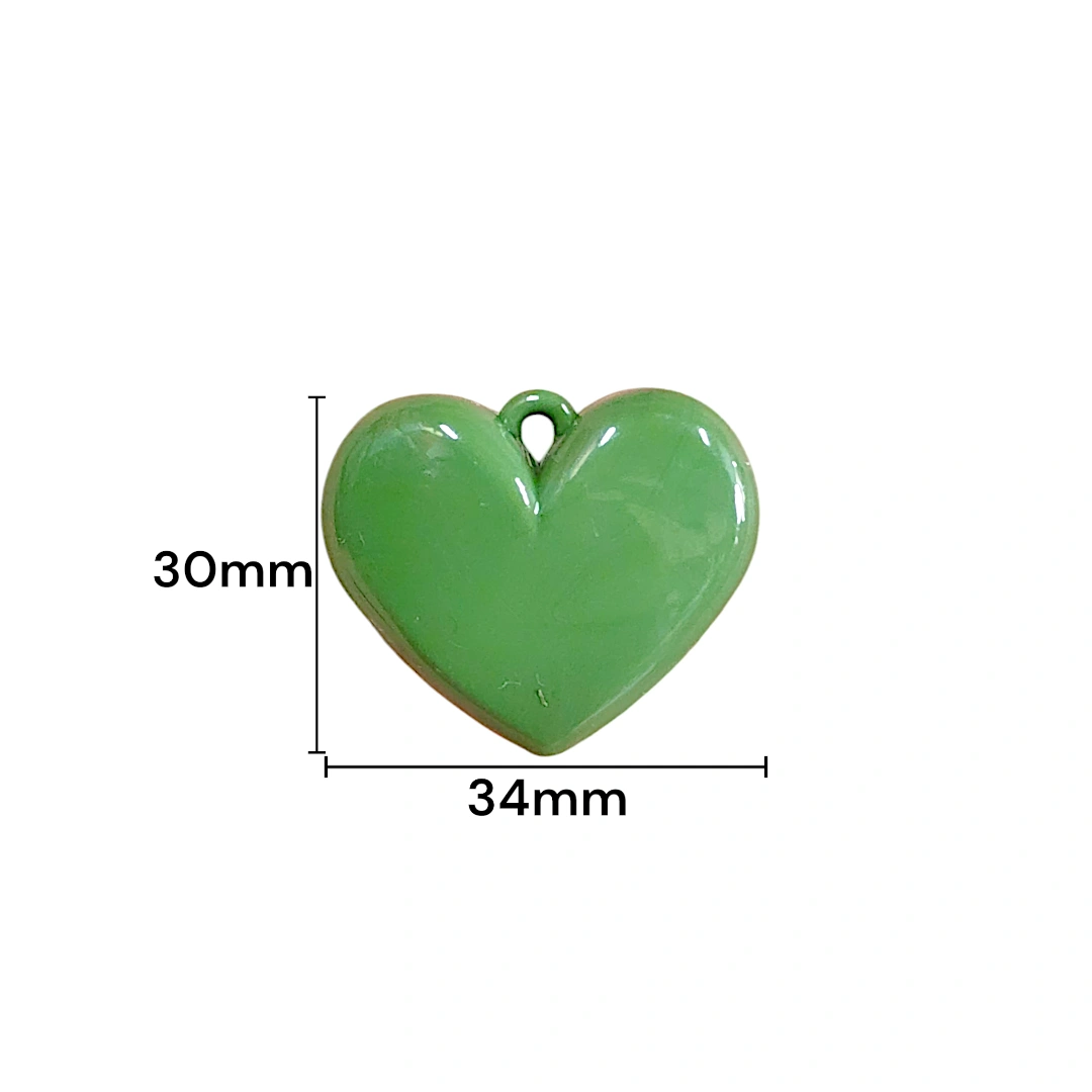 DIJE CORAZON ACRILICO VERDE MILITAR 30X34MM