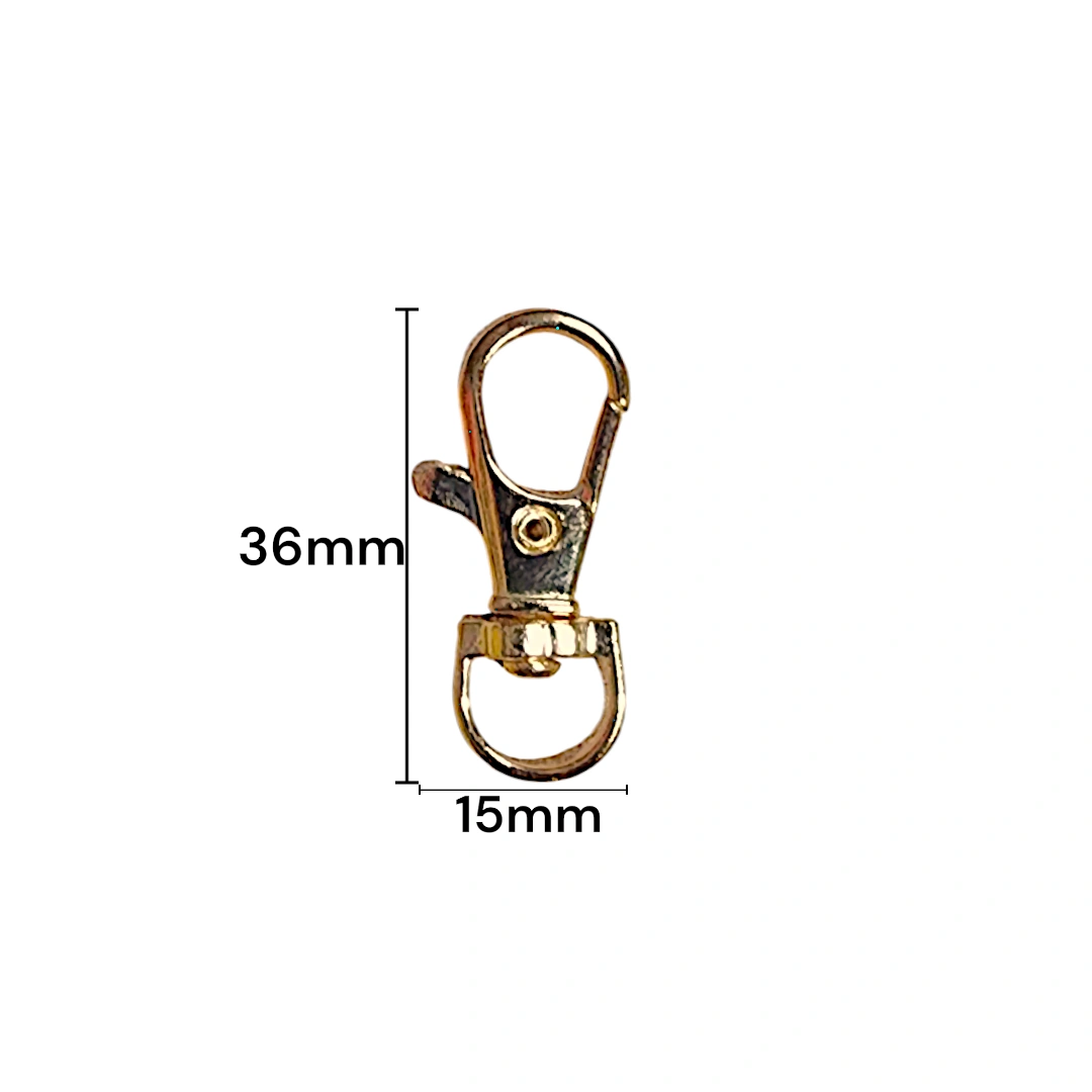 HERRAJE MOSQUETON LLAVERO DORADO 36X15MM