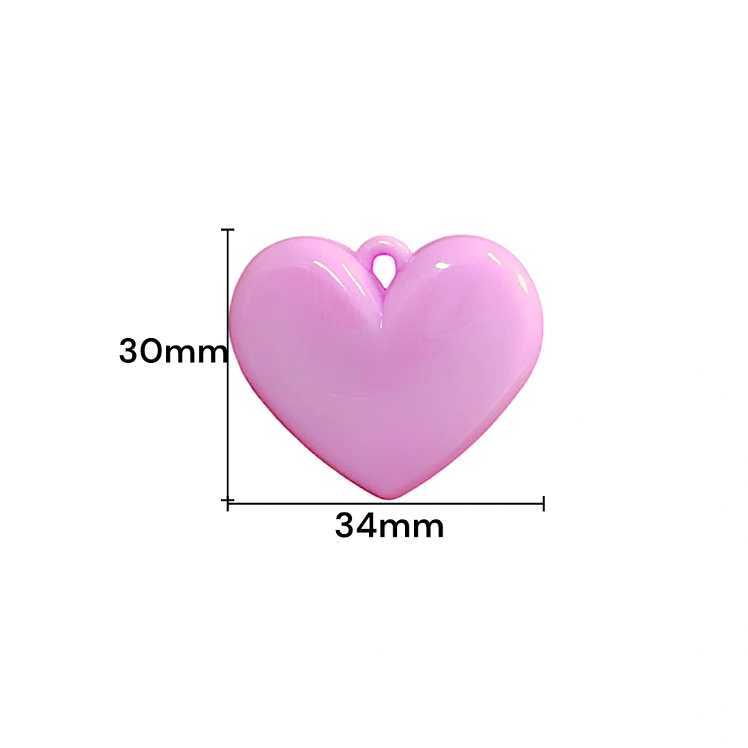 DIJE CORAZON ACRILICO ROSADO 30X34MM