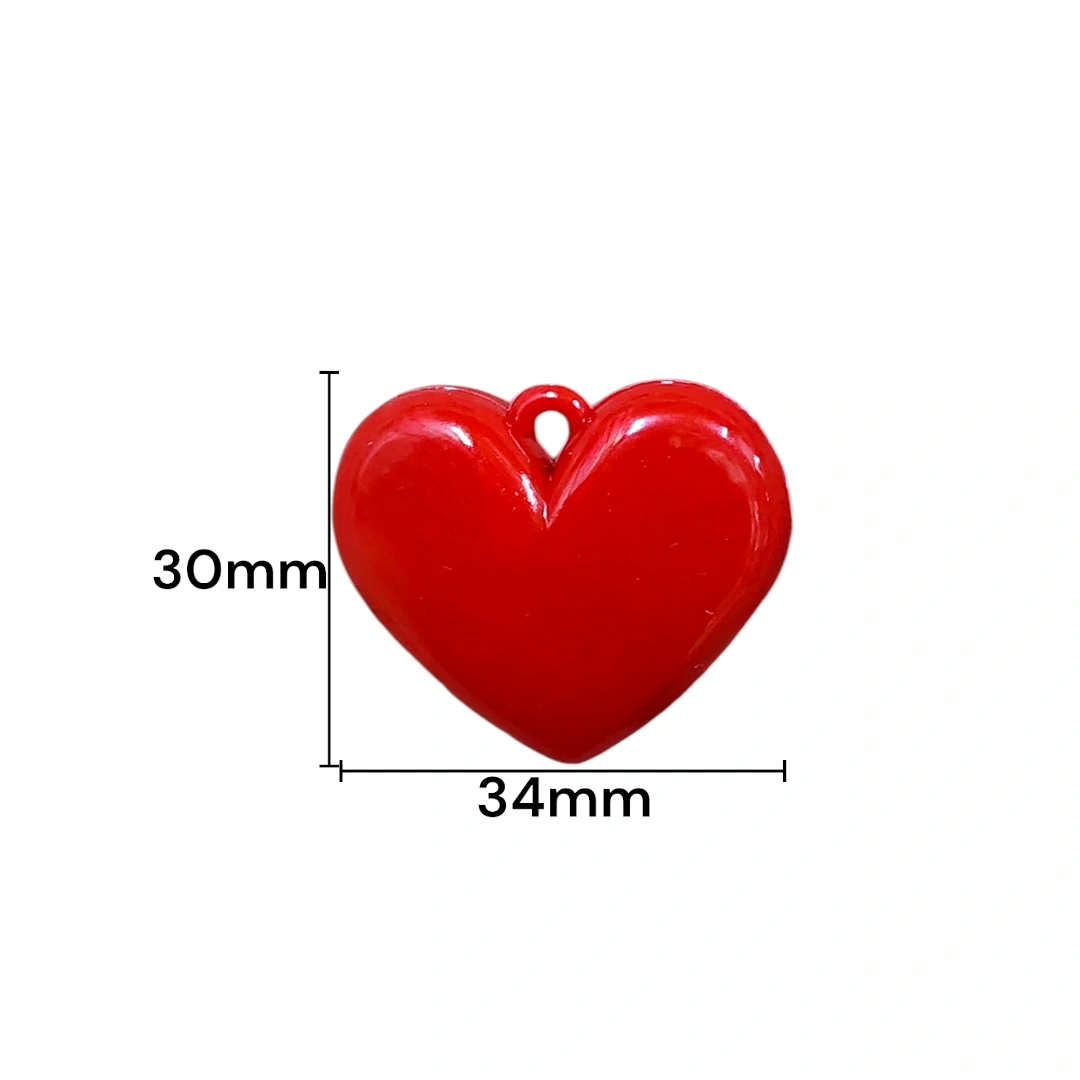 DIJE CORAZON ACRILICO ROJO 30X34MM