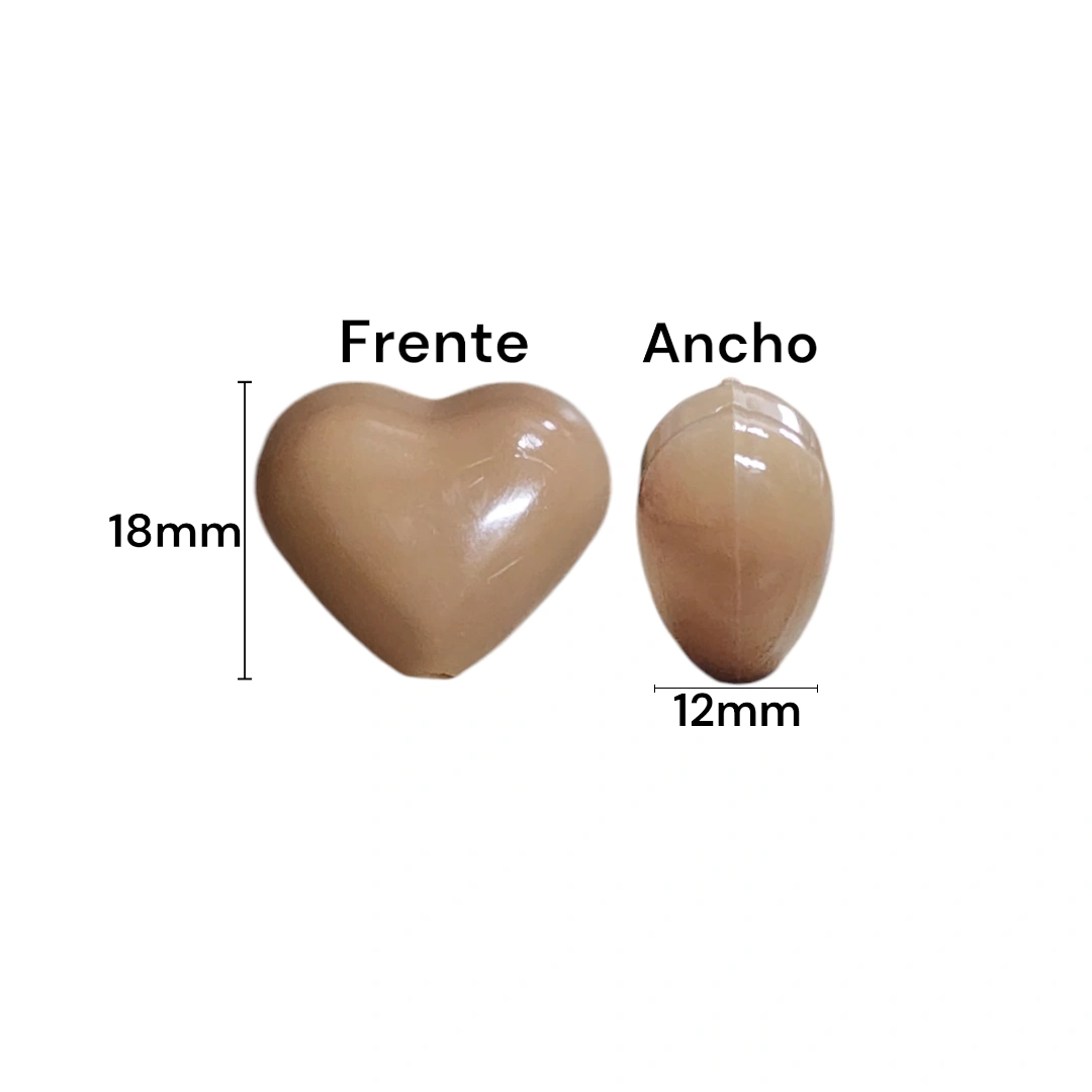ACRILICO CORAZON PASANTE 18X12MM CAFE MIEL
