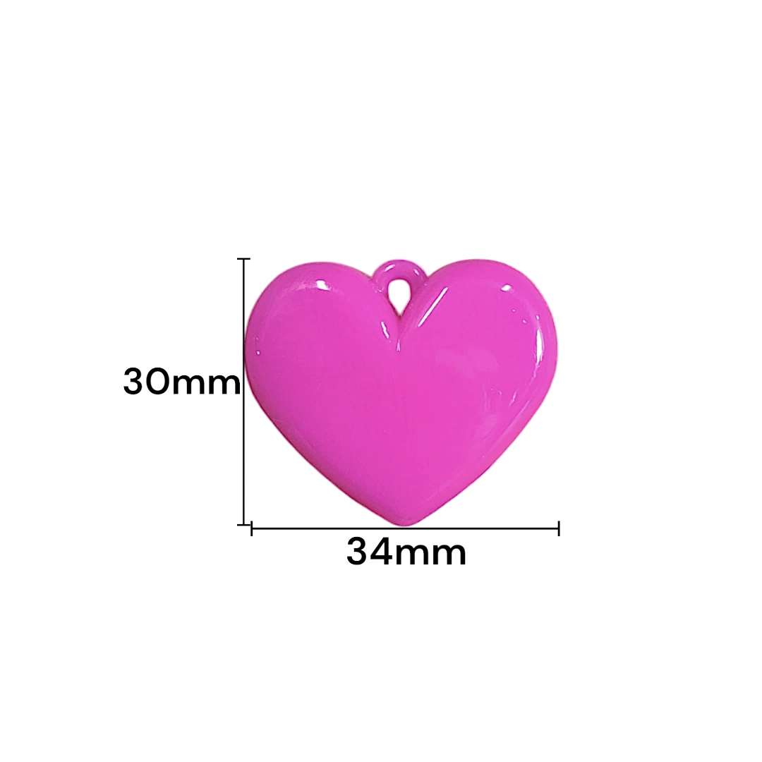 DIJE CORAZON ACRILICO FUSCIA  30X34MM