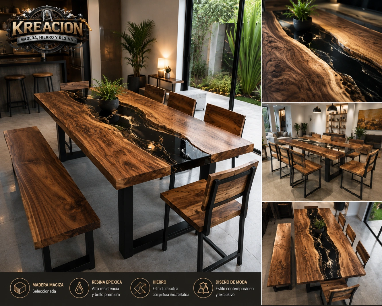 Juego de comedor artesanal de 6 puestos C03