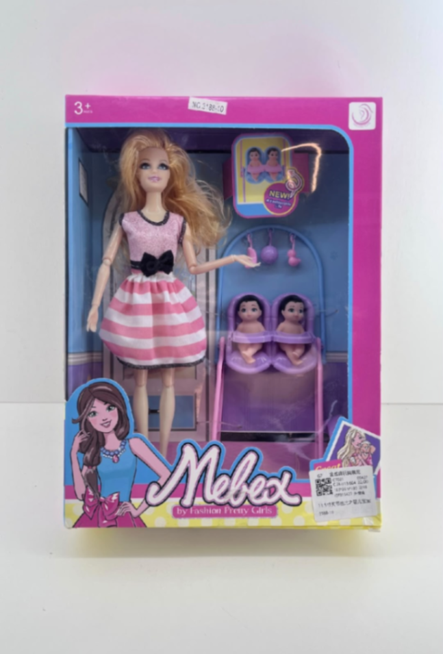 Set de Muñeca Mamá con Bebés Gemelos y Silla Alta