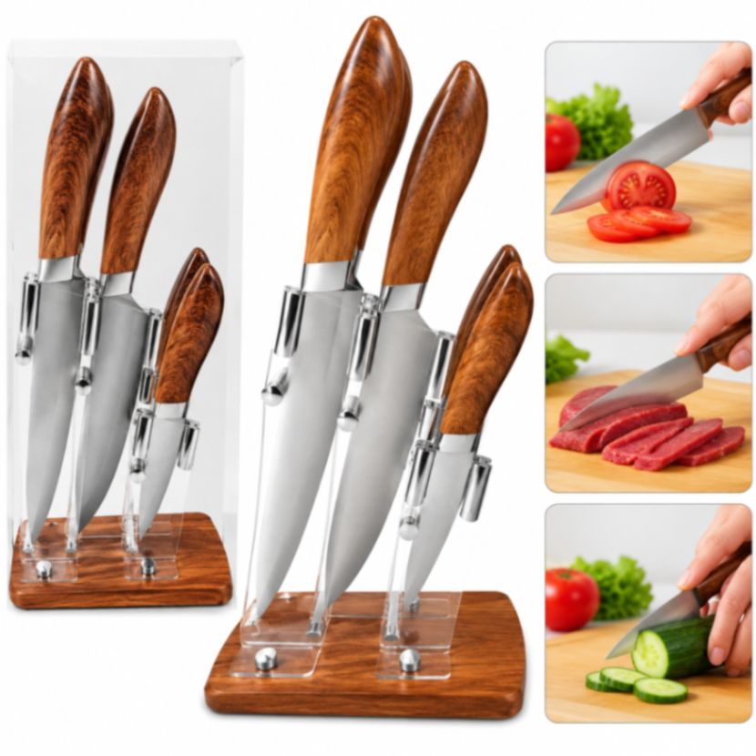 Set de cuchillos con base de madera