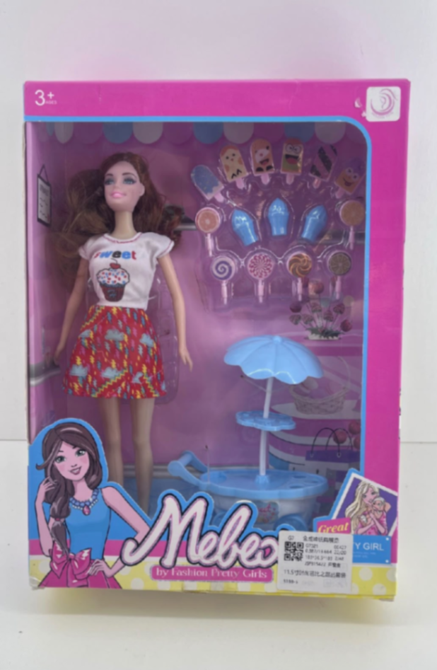 Muñeca de Moda con Set de Carrito de Helados