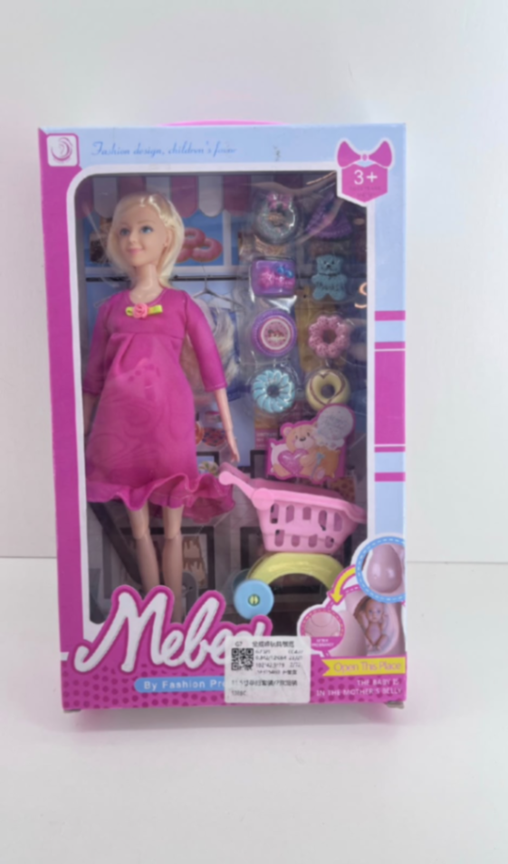 Muñeca Embarazada "Mebec" con Carrito de Compras y Accesorios