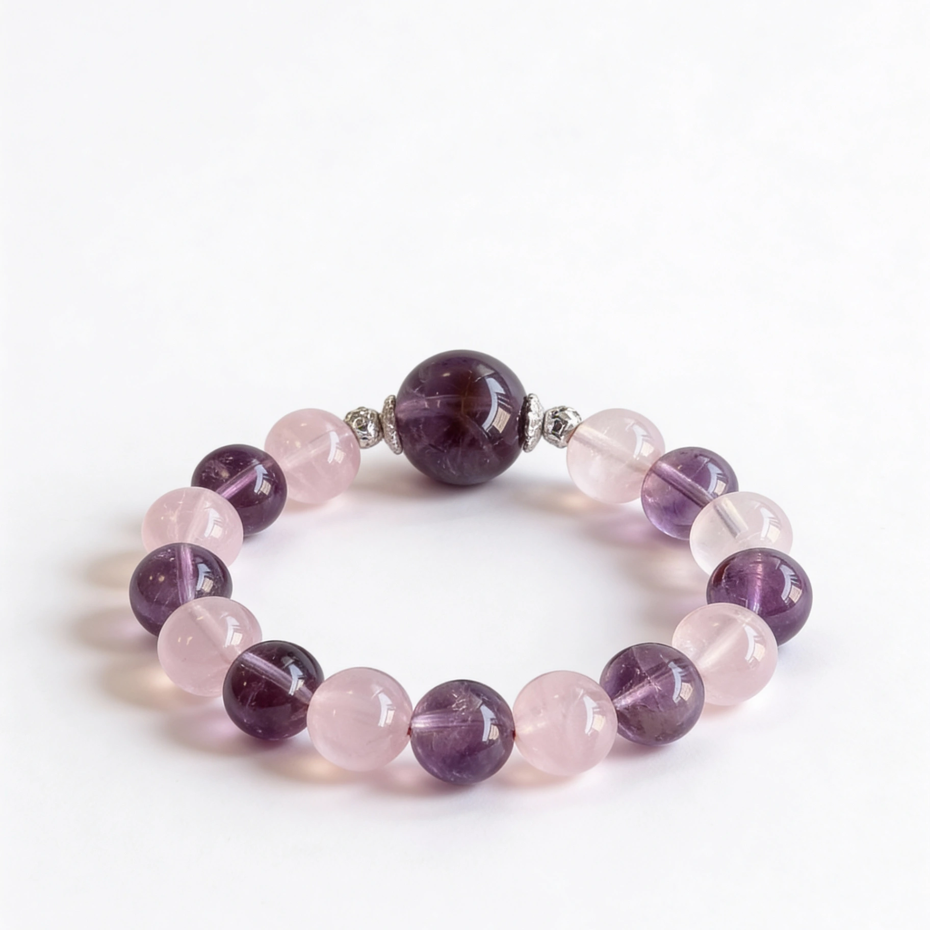 Pulsera de Amatista & Cuarzo Rosa – Calma mental y energía del corazón
