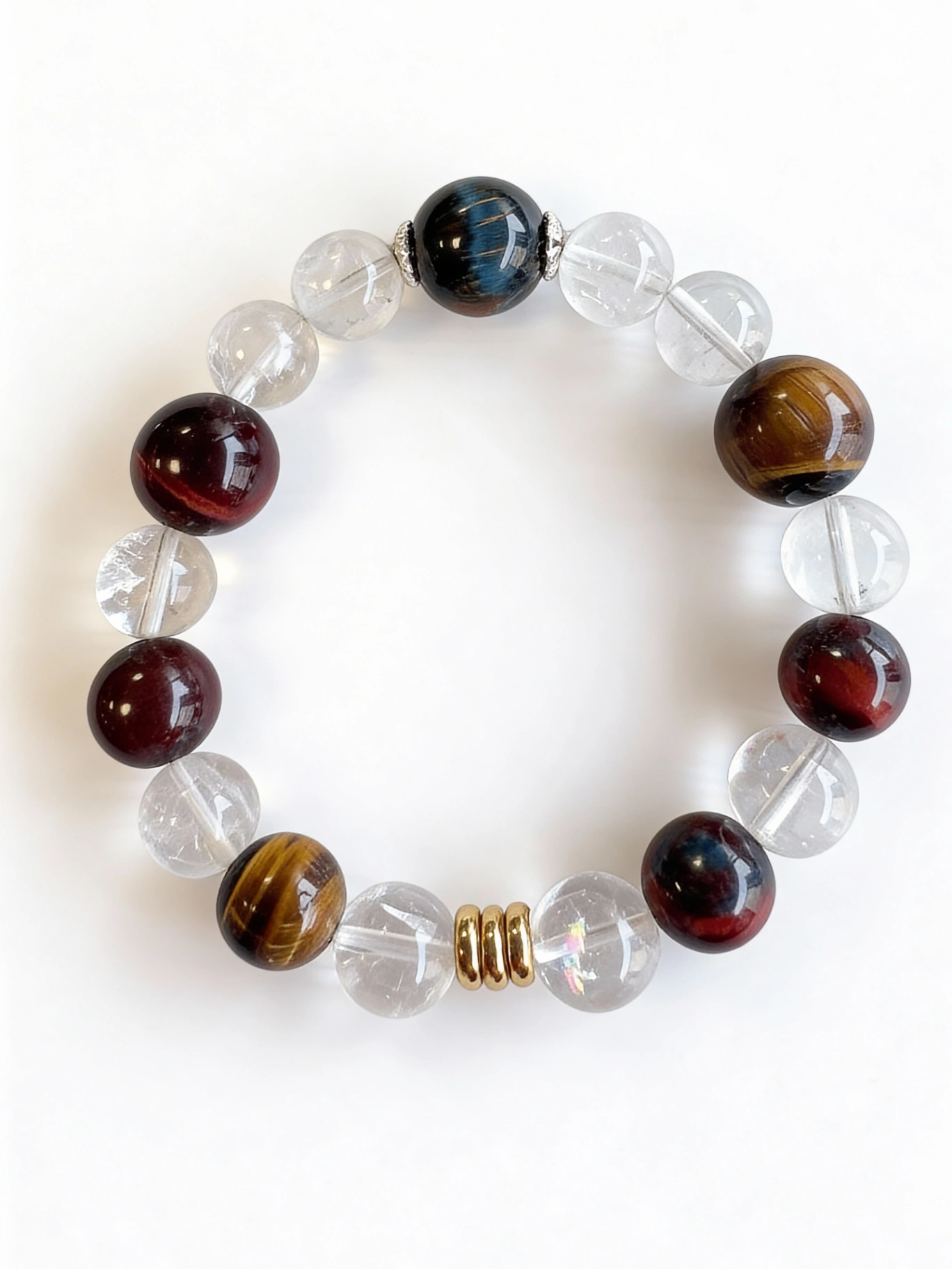 pulsera de ojo de tigre multicolor+ cuarzo cristal