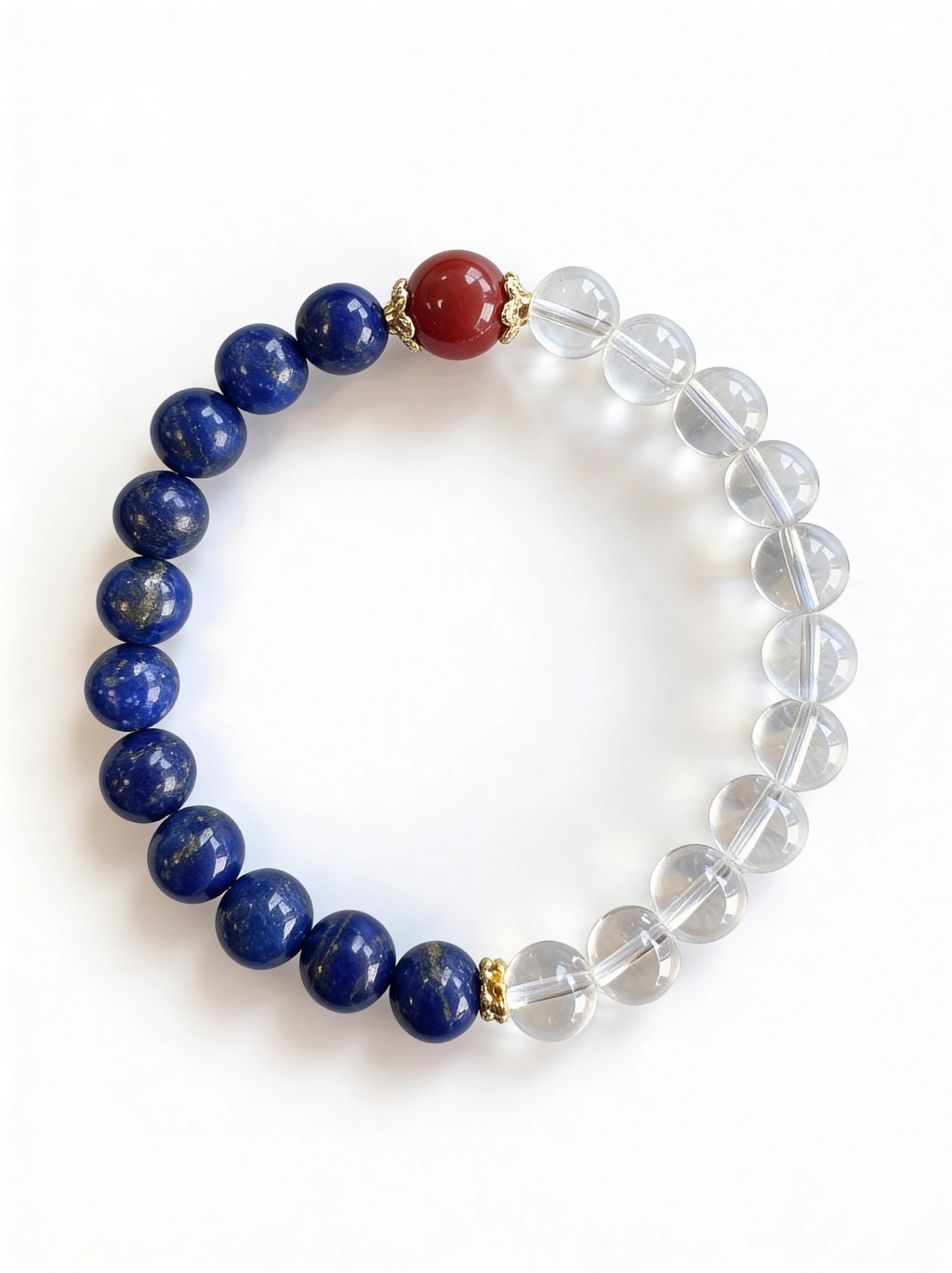 pulsera de lapislázuli, cuarzo blanco y Ágata Roja