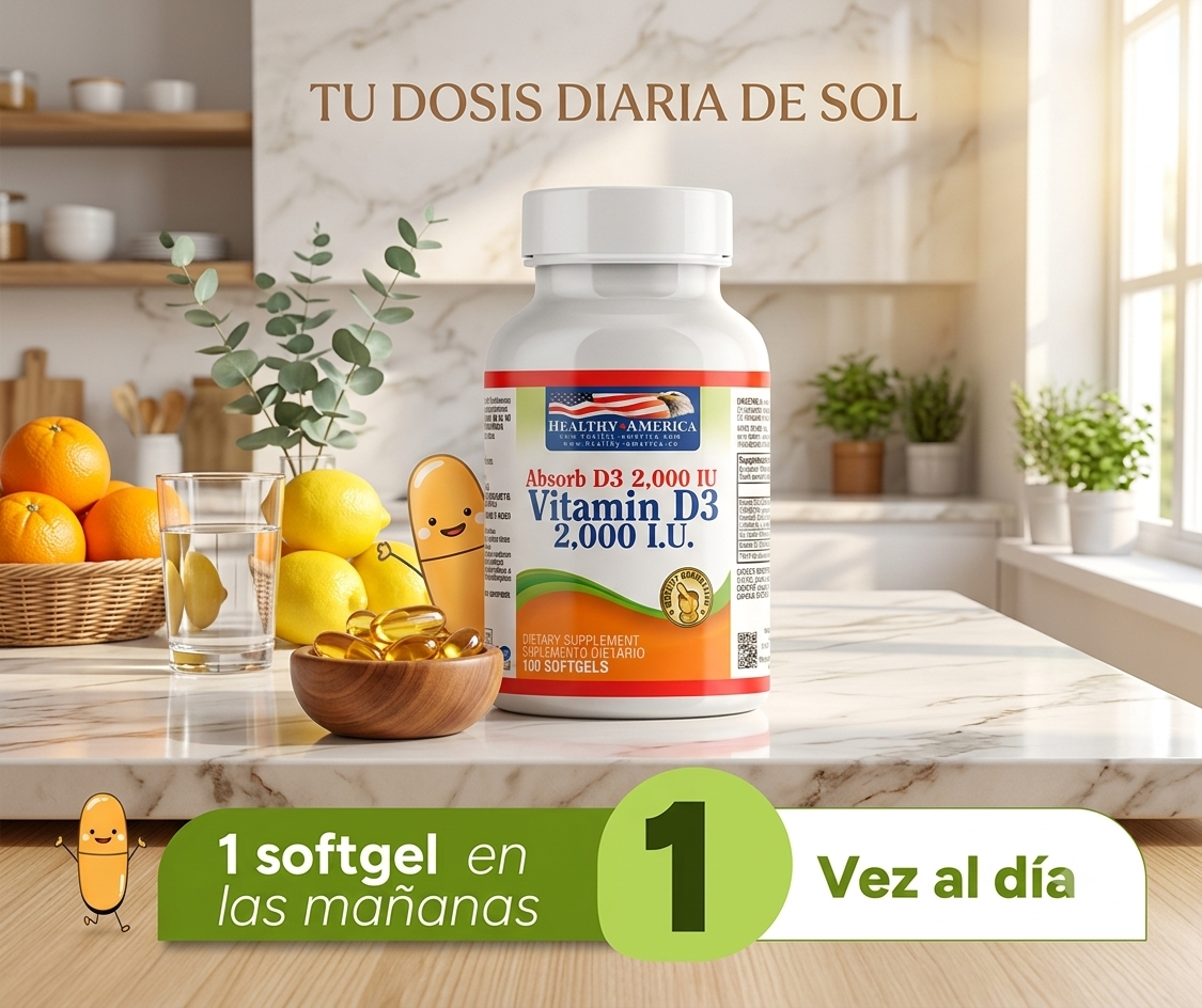 VITAMINA D3 2000 UI x 100 Cápsulas Blandas - Healthy America
