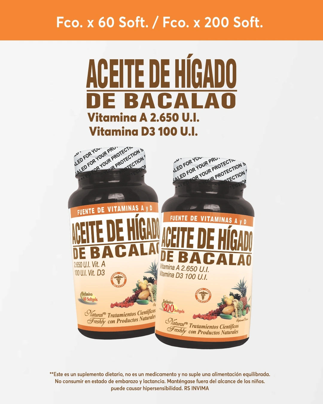 ACEITE DE HÍGADO DE BACALAO con D3 y A x 100 Softgels - Natural Freshly