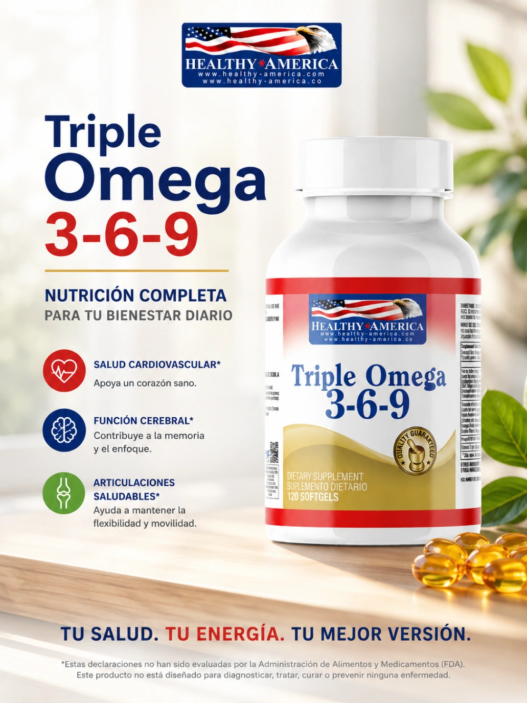 TRIPLE OMEGA 3 6 9 1200 mg x 120 Softgels - Healthy America