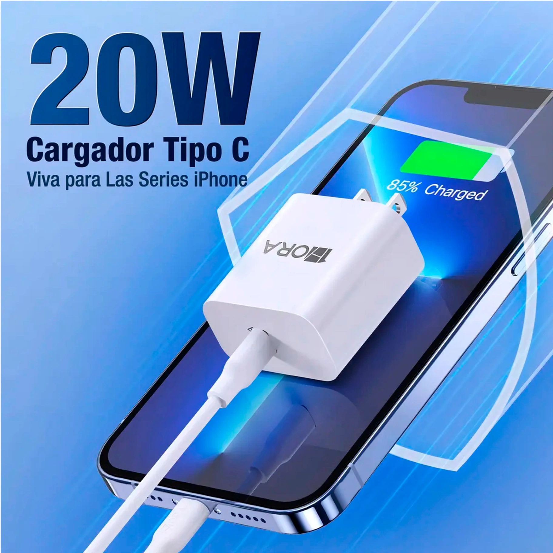 TURBOCARGADOR DE 20W CARGADOR RÁPIDO + CABLE (IPHONE)